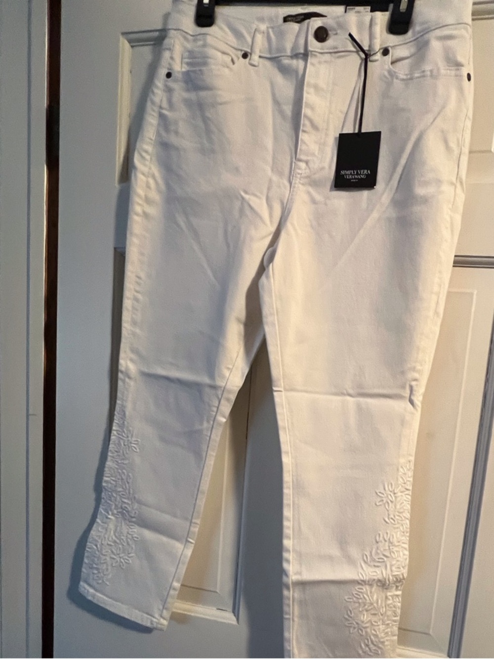 Simply Vera Vera Wang White Cropped Embroidered Ankle Pants